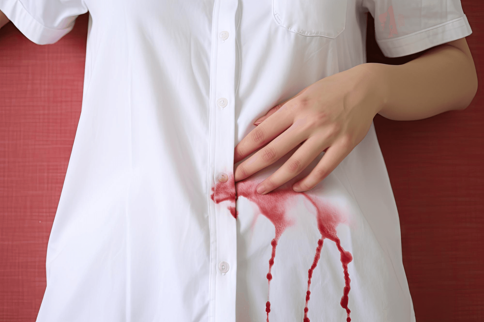Woman bleeding vaginally, showing signs and symptoms of ectopic pregnancy rupturing, emergency required.