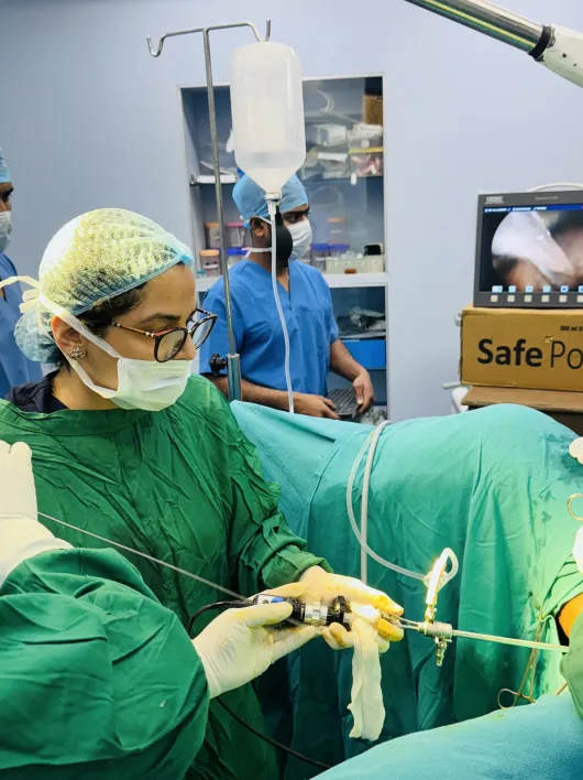 Modern operating theatre setup for laparoscopic gynecological surgeries at Our Clinic